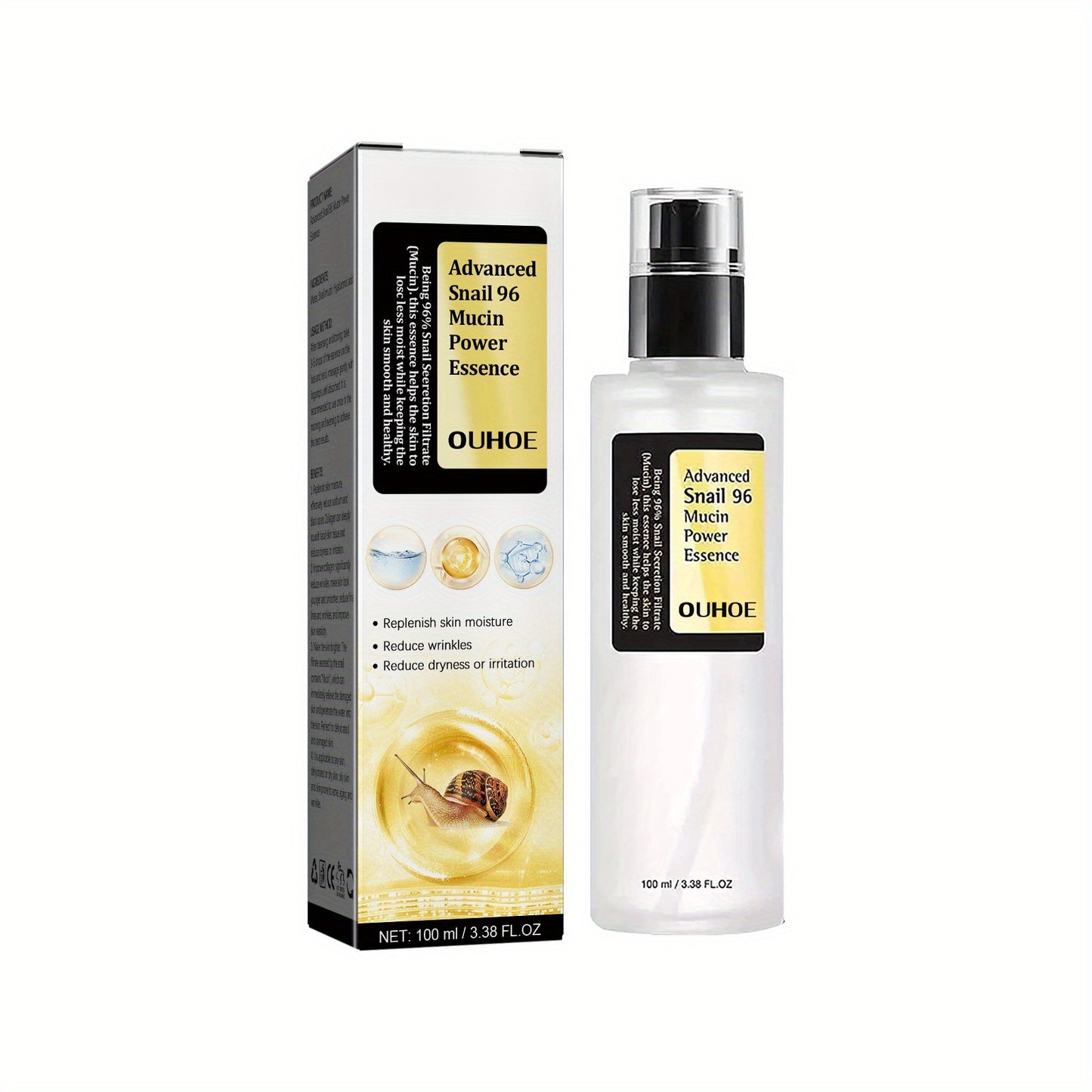 OUHOE - Snail Mucin Power Essence Moisturizer Hydrating Serum With Snail Secretion Filtrate For Dark Spots And Fine Lines